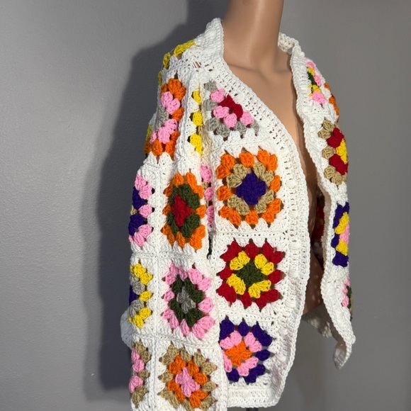 Handmade Crochet Granny Square Jacket – Boho Chic Luxury Cardigan Size L/XL NWT - Picture 5 of 5